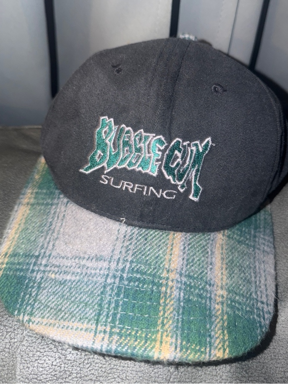 Surfing Plaid Brim Baseball Cap - Black & Green